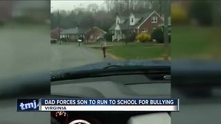 Man forces son to run to school in the rain for bullying