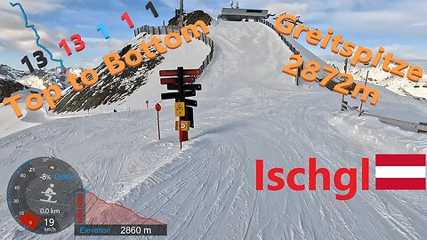 [4K] Skiing Ischgl, Greitspitze 2872m Top to Bottom via Pistes 13 Black and 1, Austria, GoPro HERO11