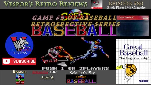 Solo Retro Let's Play |Great Baseball (SMS) | Baseball Retrospective 5 | 🕹️⚾