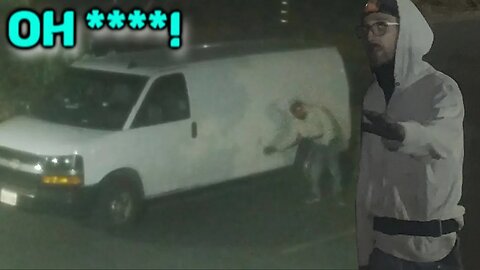 Scumbag thief caught red handed stealing gas from OCCUPIED van! Confronted by owner
