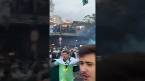 Torcida do Palmeiras comemorando o título nas ruas do Allianz Parque