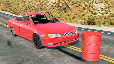 Toyota Chaser vs Explosive Barrel – BeamNG.Drive