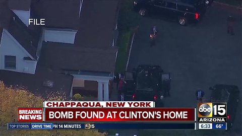 An explosive device was found near the New York home of Bill and Hillary Clinton