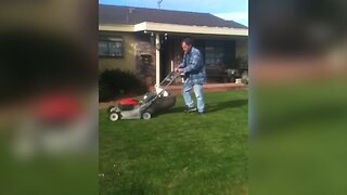 LOL - Pup Supervises Lawn Mowing