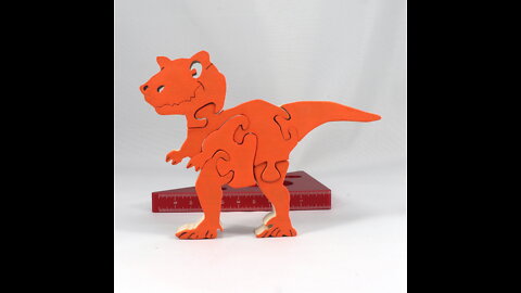 Wood Dinosaur Tray Puzzle Handmade and Finished with Amber Shellac & Orange Paint Normal Speed Music