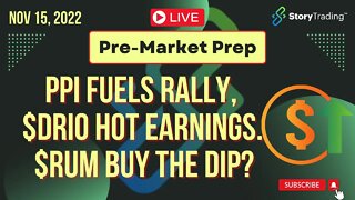 11/15/22 PreMarket Prep: PPI Fuels Rally, $DRIO Hot Earnings. $RUM Buy the Dip?