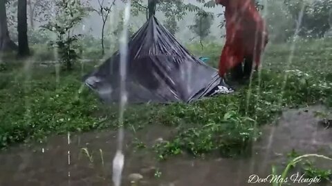 SOLO $ CAMPING $ HEAVY $ RAIN NON STOP RAIN FLOOD BEHIND THE SHELTER ASMR