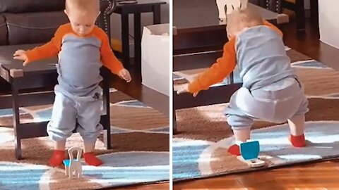 Baby Hilariously Tries To Sit In Tiny Toy Chair