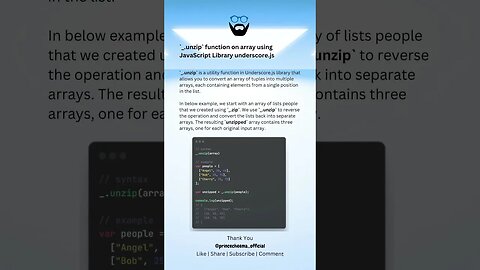 `_.unzip` function on array using JavaScript Library underscore.js ( #shorts )