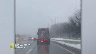 Driving through wet snow flurries