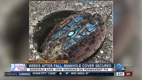 Weeks after fall, manhole cover secured