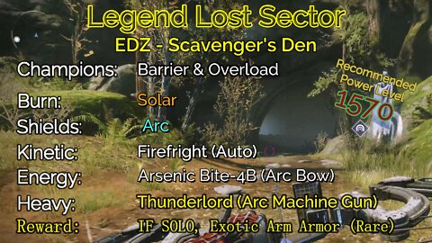 Destiny 2 Legend Lost Sector: EDZ - Scavenger's Den 9-22-22