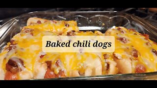 Baked chili cheese dogs #chilidogs #hotdogs