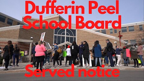 Large crowd of citizens and parents at Dufferin Peel Board to serve notice. Mississauga 03/23/21