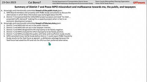Cui Bono? Part 4 Florida DOT D7 and Pasco County unlawful misconduct and malfeasance
