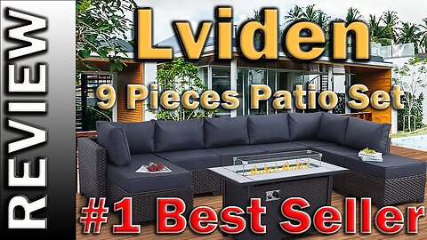Lviden 9 Pieces Wicker Patio Furniture Set Conversation Sofa Set with Navy Blue Cushions