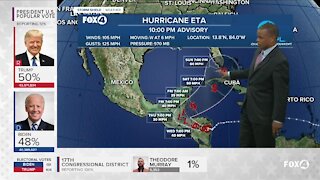 Hurricane Eta weakening as it moves inland across Nicaragua