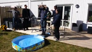 A Bungie Jumper Lands In A Kiddie Pool