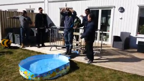 A Bungie Jumper Lands In A Kiddie Pool