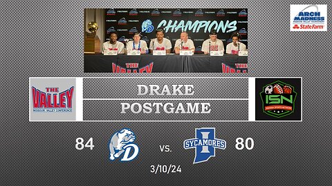 Drake Post-Game with Coach DeVries & Starting 5 After 84-80 Win Over ISU in MVC Arch Madness Finals