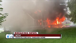 Massive fire rips through Novi home