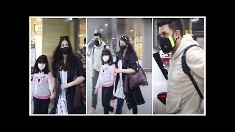 Aishwarya Rai Bachchan with Abhishek & Aaradhya snapped at the Airport | SpotboyE