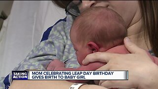 Mom celebrating Leap Day birthday, gives birth to baby girl