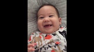 Little baby laugh when momy say "Winnie Pooh