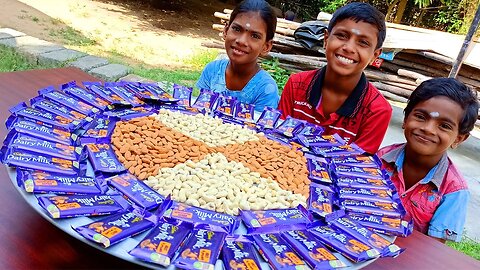 CASHEW BADAM CHOCOLATE | Dairy Milk Chocolate Recipe | Almond Cashew Chocolate | Village Fun Cooking