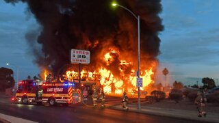 Las Vegas firefighters battle 2-alarm fire at tire shop near Meadows Mall