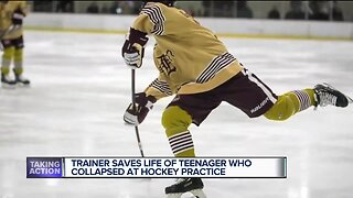 Trainer saves life of teenage hockey player who collapsed at practice
