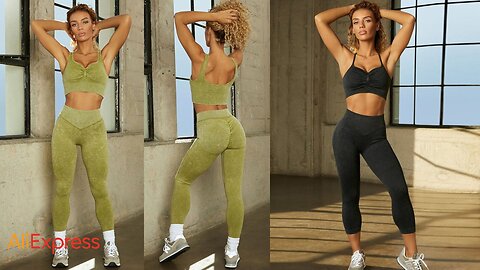 Ribbed Washed Fitness Yoga Set Woman Seamless Leggings Gym Sports Suit Crop Top Women Shirts