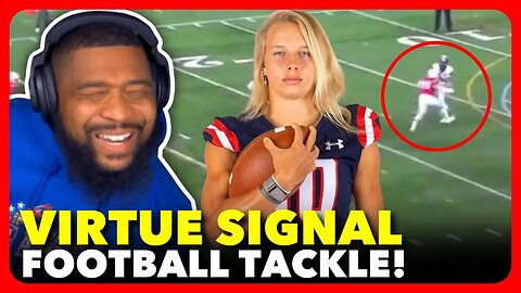 Girl GETS EMBARRASSED In WOKE College Football Publicity Stunt BARELY Tackling Male Quarterback!