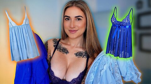 4K TRANSPARENT Blue Dresses TRY ON with Mirror View!