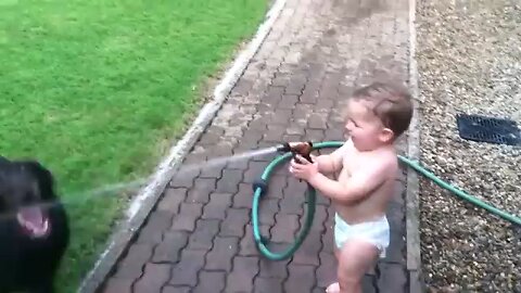 Funny baby with 🐕🐕🐕 pet