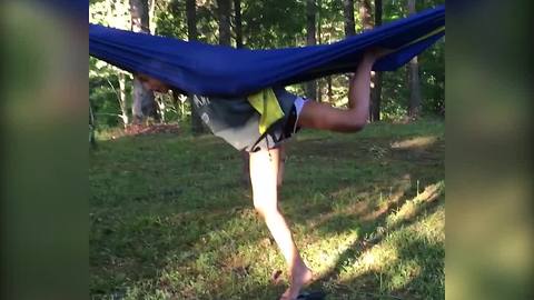 Girl Tries To Hang Upside Down In A Hammock But Fails