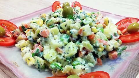 Potato salad with vegetables is a delicious and healthy meal (Cook Food in Home)