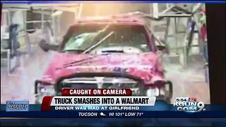 Truck crashes into, and drives around Texas Walmart