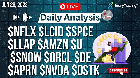 6/28/23 Daily Analysis: $NFLX $LCID $SPCE $LLAP $AMZN $U $SNOW $ORCL $DE $APRN $NVDA $OSTK & more!