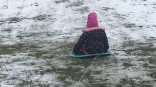 Grandfather takes the huff and puff out of sledding