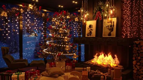Cozy Christmas Living Room Ambience with Relaxing Blizzard and Fireplace Sounds for Sleeping