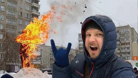 How we celebrate Maslenitsa in Siberia. Burning a big doll!