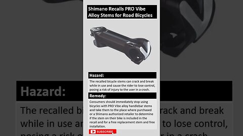 Shimano Recalls PRO Vibe Alloy Stems for Road Bicycles Due to Crash and Injury Hazards