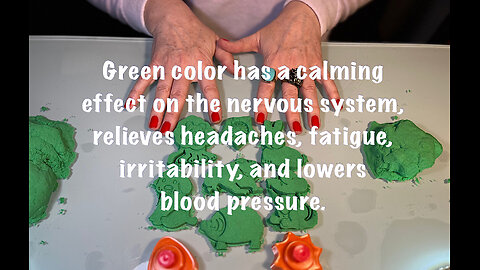 Green color treats the nervous system, headaches, fatigue, irritability, and lowers blood pressure.