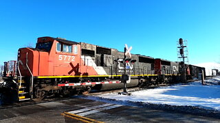 CN 5772 & CN 5797 Locomotives Manifest Train Westbound In Ontario
