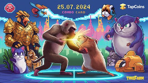 Combo 25.07 PixelTap Gemz TapCoins Baboon Hamster Kombat GoldVerse Bird MemeFI Cat ID Paws TimeFarm