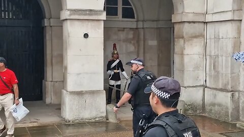 She tries the shelter in the arches #horseguardsparade