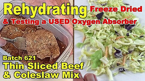 Rehydrating Freeze Dried Thin Sliced Beef and Coleslaw Mix Batch 621 - Plus Oxygen Absorber Test