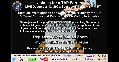 TAP Forum: Election Investigations and Nonpartisan Remedy for All!