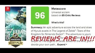 The reviews are in for, The legend of Zelda Tears of the kingdom.